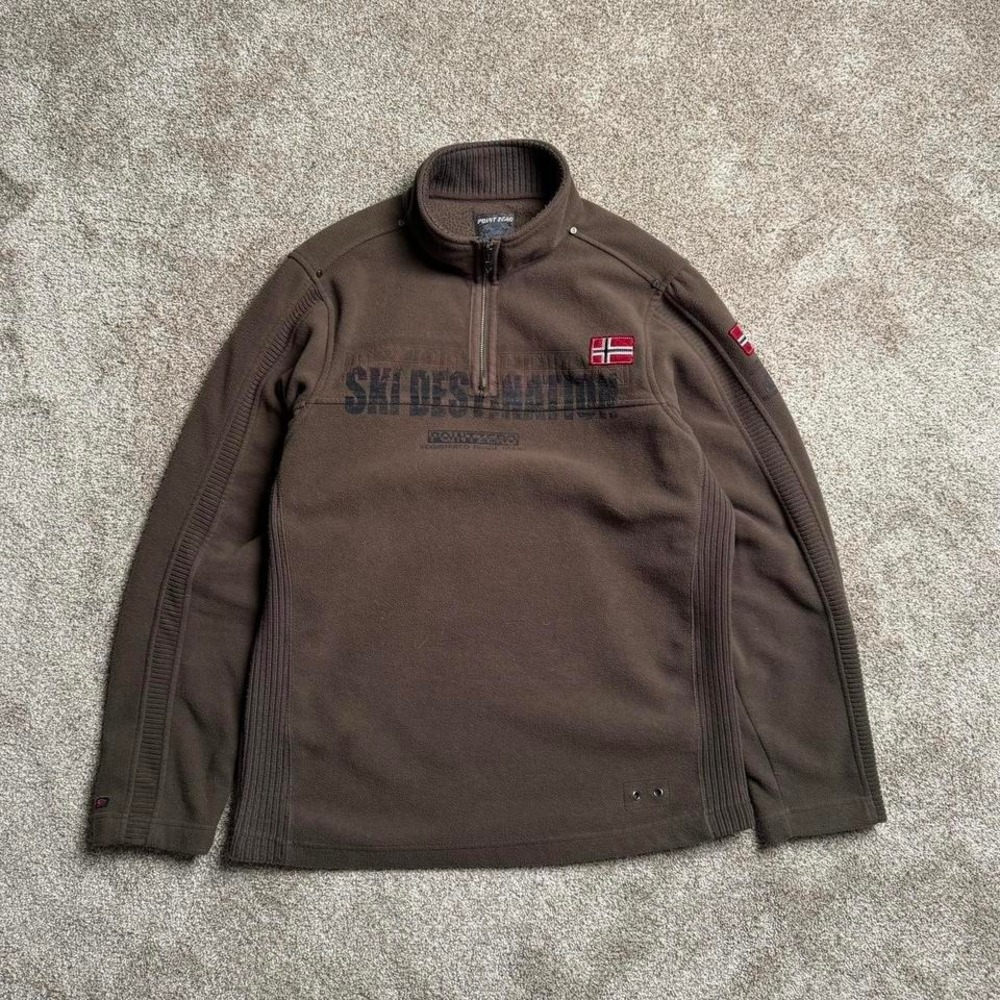 POINT ZERO ORANGE LABEL "MOSS" Y2K STYLE FLEECE QUARTER ZIP
